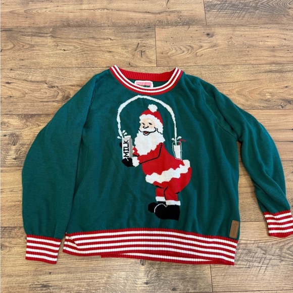Tipsy Elves Festive Green Santa Crewneck Sweater - Picture 1 of 4